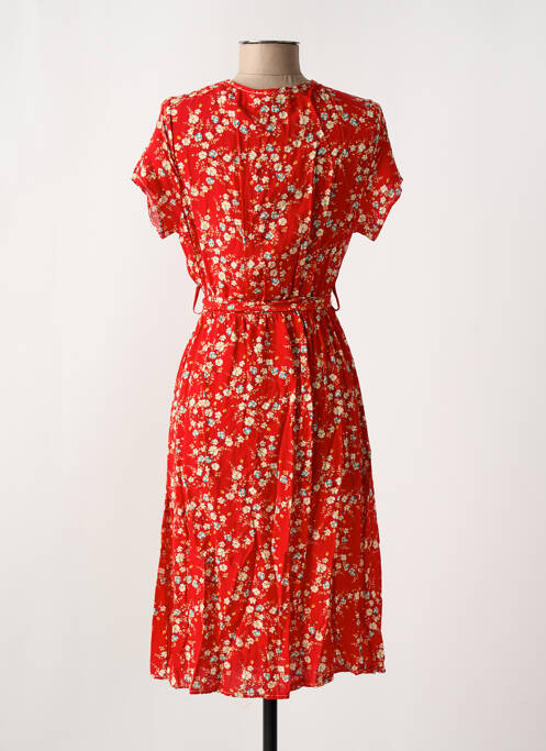 Robe mi-longue imprimé fleurs manches courtes rouge COULEURS DU TEMPS femme