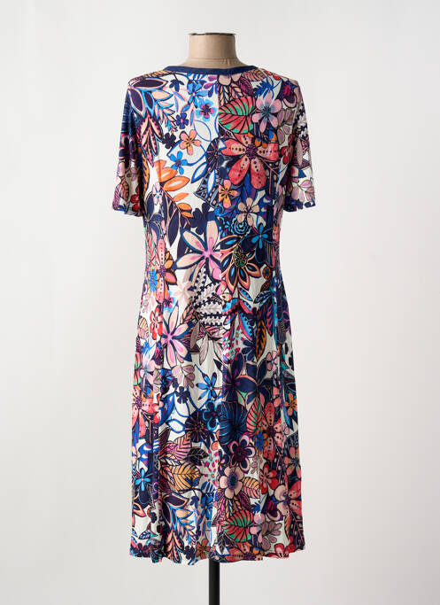 Robe mi-longue imprimé fleurs manches courtes bleu MASSANA femme