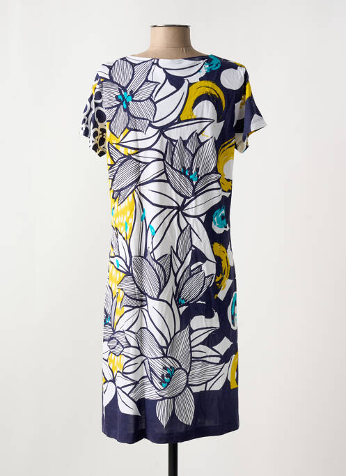 Robe mi-longue imprimé fleurs manches courtes bleu EGATEX femme