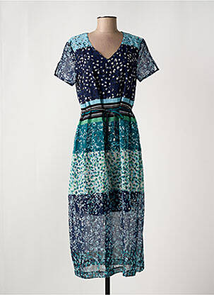 Robe longue manches courtes manches courtes bleu GRIFFON femme