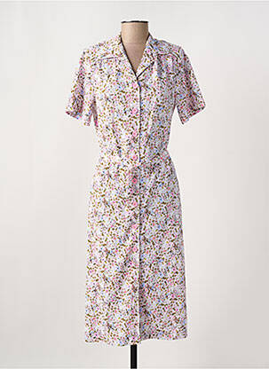 Robe mi-longue imprimé fleurs manches courtes rose GRIFFON femme