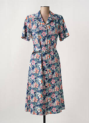 Robe mi-longue imprimé fleurs manches courtes bleu GRIFFON femme