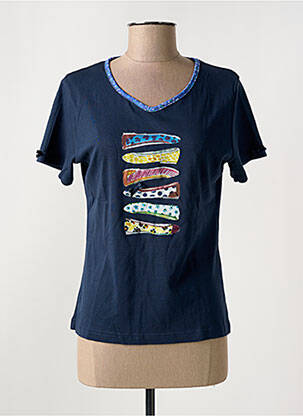 T-shirt col v manches courtes bleu I.ODENA femme