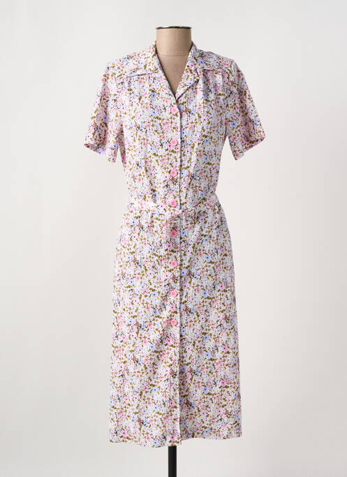 Robe mi-longue imprimé fleurs manches courtes rose GRIFFON femme