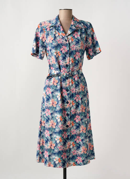 Robe mi-longue imprimé fleurs manches courtes bleu GRIFFON femme