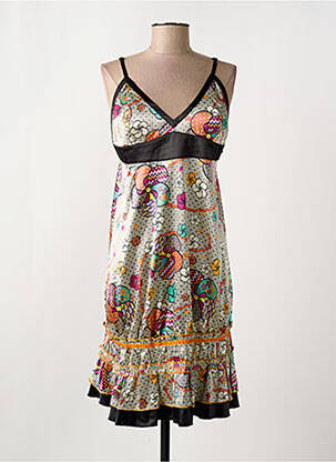Robe mi-longue imprimé fleurs fines bretelles noir LOLA ESPELETA femme