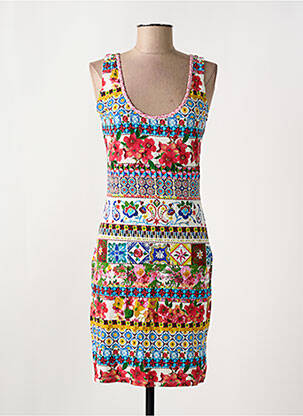 Robe mi-longue imprimé fantaisie sans manche rouge DESIGUAL femme