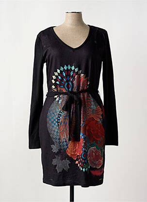 Robe mi-longue imprimé fantaisie manches longues noir SMASH WEAR femme