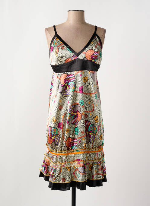 Robe mi-longue imprimé fleurs fines bretelles noir LOLA ESPELETA femme