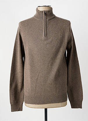 Pull tissage chiné manches longues marron HACKETT homme