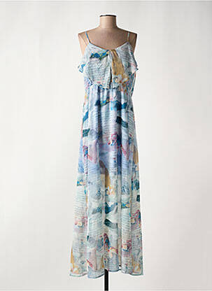 Robe longue imprimé fleurs fines bretelles bleu SMASH WEAR femme
