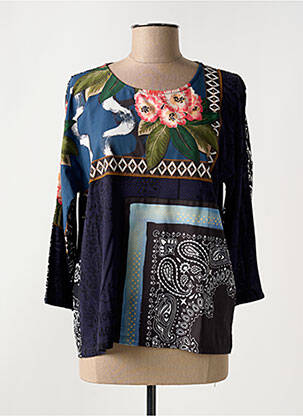 T-shirt stretch manches 3/4 bleu DESIGUAL femme