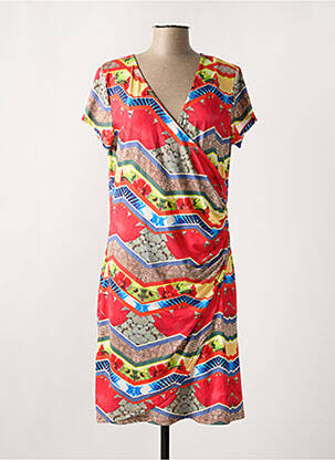 Robe mi-longue imprimé fantaisie manches courtes rouge SMASH WEAR femme