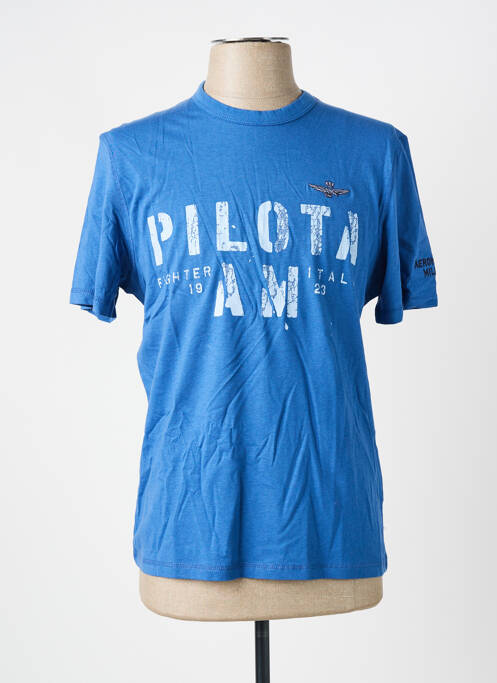 T-shirt broderie manches courtes bleu AERONAUTICA homme