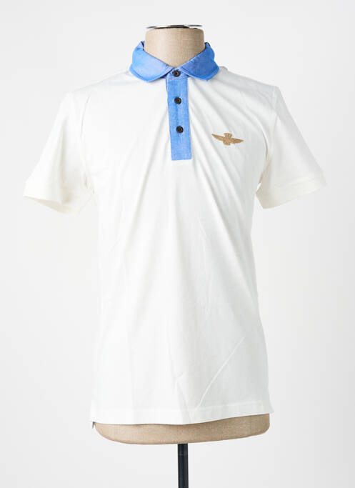 Polo tissage jersey manches courtes blanc AERONAUTICA homme