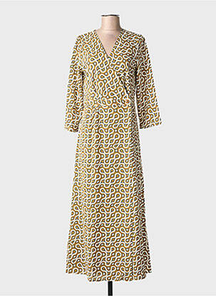 Robe longue tissage crêpe manches 3/4 marron LA PETITE ETOILE femme