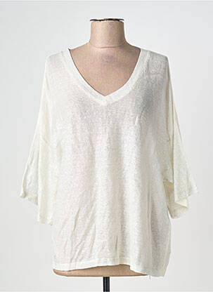 Pull col v manches 3/4 beige DIXIE femme