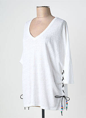 Pull tunique manches 3/4 manches 3/4 blanc NOTSHY femme