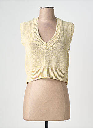 Pull coupe cintrée sans manche beige EU . FO . NI . A femme