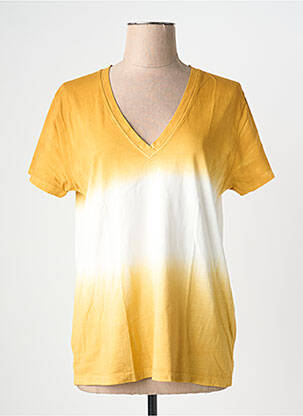 T-shirt col v manches courtes jaune LAUREN VIDAL femme