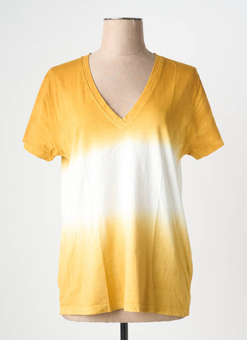T-shirt col v manches courtes jaune LAUREN VIDAL femme