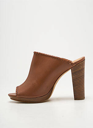 Mules/sabots tissage satiné talon haut de 10cm et plus marron REVE D'UN JOUR femme
