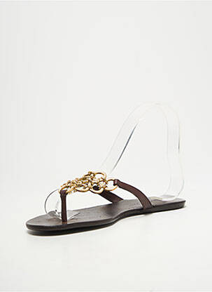 Tongs semelle extérieure cuir talon plat jusqu'à 3cm marron REVE D'UN JOUR femme
