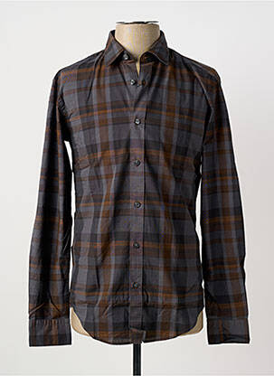Chemise manches longues imprimé carreaux marron HUGO BOSS homme