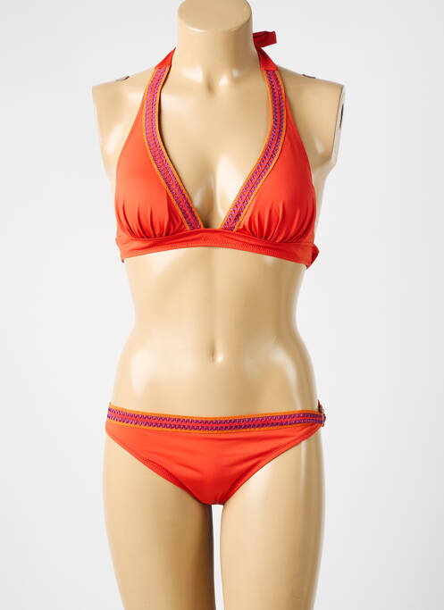 Maillot de bain 2 pièces stretch haut soutien-gorge avec mousse de rembourrage amovible orange ANTIGEL femme