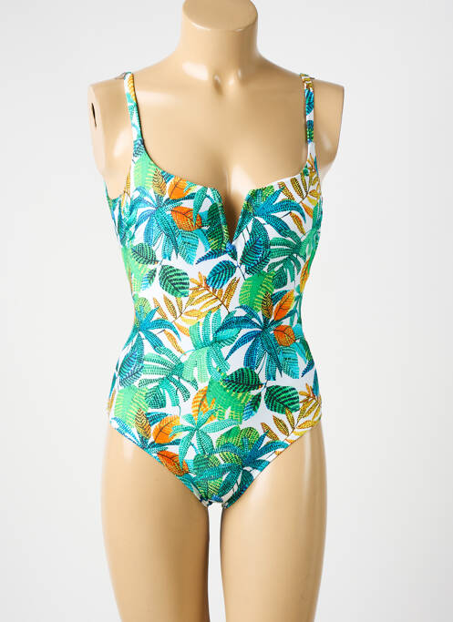 Maillot de bain 1 pièce effet matière satinée haut soutien-gorge moulé vert JESSY BEACHWEAR femme