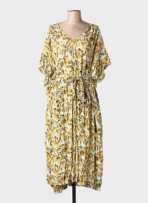 Robe mi-longue imprimé fleurs manches courtes jaune MY SUNDAY MORNING femme