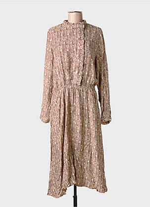 Robe mi-longue imprimé fantaisie manches longues beige DIEGA femme