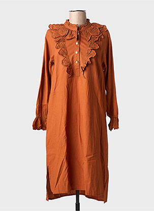 Robe mi-longue manches longues manches longues marron MARLO femme