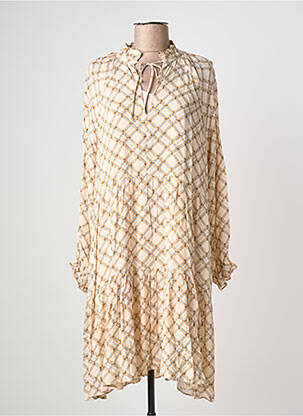 Robe mi-longue imprimé fantaisie manches longues beige SECOND FEMALE femme