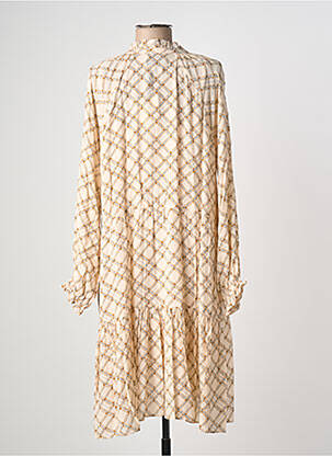 Robe mi-longue imprimé fantaisie manches longues beige SECOND FEMALE femme