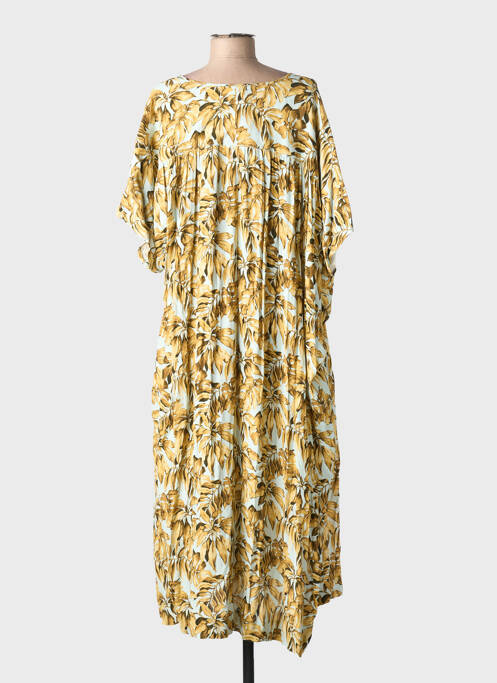 Robe mi-longue imprimé fleurs manches courtes jaune MY SUNDAY MORNING femme