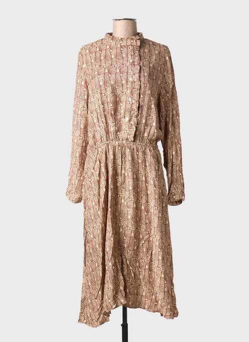 Robe mi-longue imprimé fantaisie manches longues beige DIEGA femme