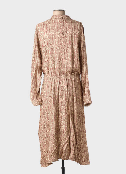 Robe mi-longue imprimé fantaisie manches longues beige DIEGA femme