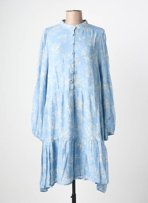 Robe mi-longue imprimé fantaisie manches longues bleu SECOND FEMALE femme