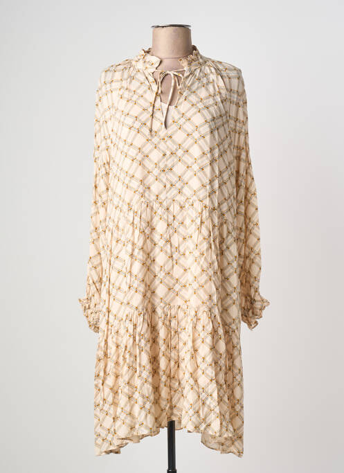 Robe mi-longue imprimé fantaisie manches longues beige SECOND FEMALE femme