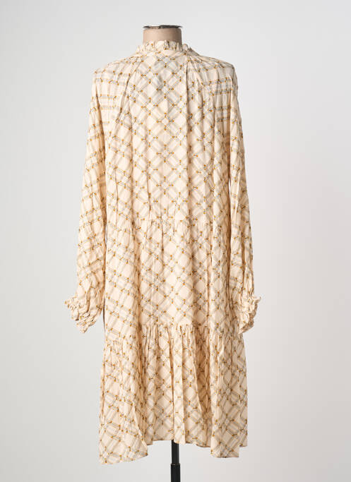Robe mi-longue imprimé fantaisie manches longues beige SECOND FEMALE femme