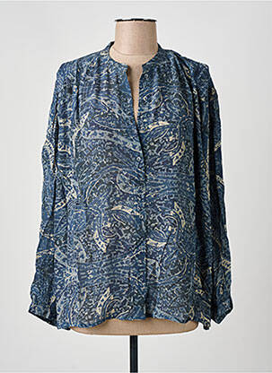 Chemisier tissage crêpe manches longues bleu SWILDENS femme