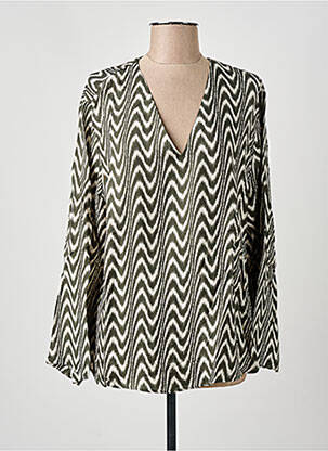 Blouse tissage popeline manches longues vert DIEGA femme
