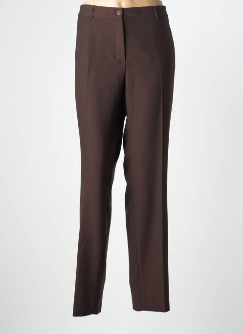 Pantalon droit fermeture zippée sous rabat boutonné marron PAUPORTÉ femme