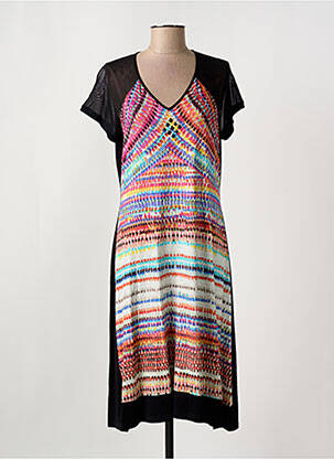 Robe mi-longue imprimé fantaisie manches courtes noir PAUPORTÉ femme
