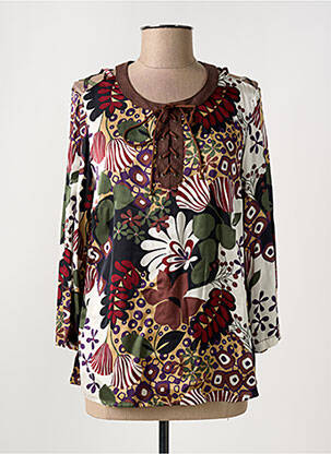 Blouse imprimé fleurs manches 3/4 marron TERRE DE FÉES femme