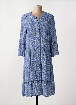 Robe mi-longue imprimé fantaisie manches longues bleu BIANCA femme