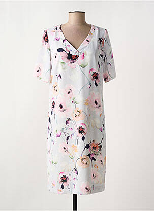 Robe mi-longue imprimé fleurs manches courtes gris WEINBERG femme