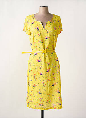 Robe mi-longue imprimé fleurs manches courtes jaune WEINBERG femme