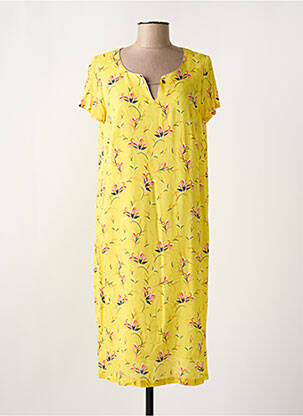 Robe mi-longue imprimé fleurs manches courtes jaune WEINBERG femme